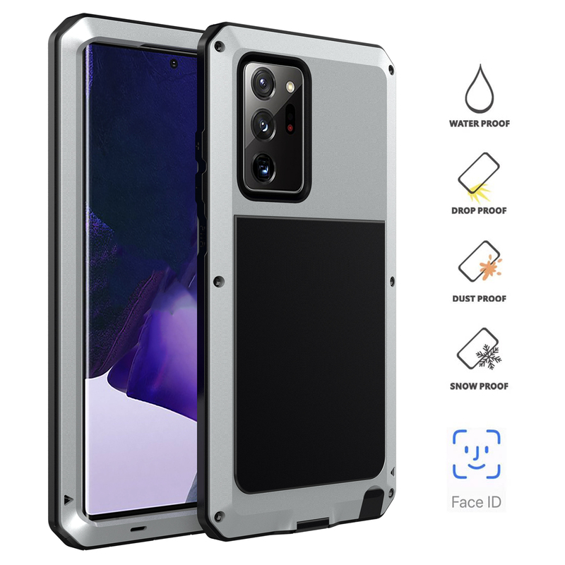 Suitable for Samsung Galaxy Note 20 Ultra 10 Plus Mobile Phone Case, Three-Proof Metal Aluminum Alloy Splash-Proof, Drop-Proof, Dust-Proof Protective Case, Supports Wireless Charging