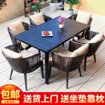 Outdoor table and chair casual simple Villa courtyard garden terrace rattan chair anti-corrosion plastic wood combination outdoor waterproof sunscreen