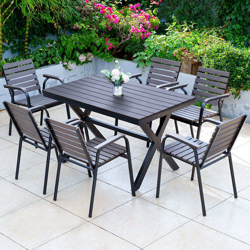 Outdoor plastic wood table and chair combination anti-corrosion wood waterproof sunscreen café outdoor outdoor outdoor terrace terrace table and chair
