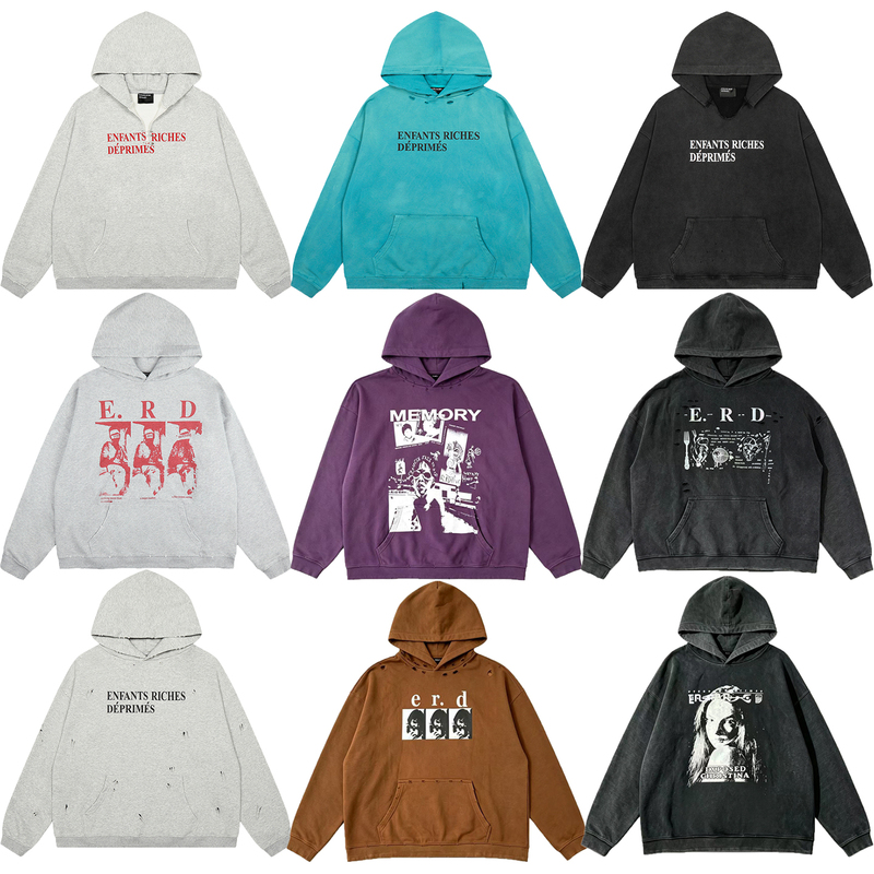 Erd Melancholic Rich Second-Generation Washed Vintage Hoodie with Basic Slogan, Distressed Couple Zipper Hoodie Erd Melancholic Rich Second-Generation Washed Vintage Hoodie with Basic Slogan, Distressed Couple Zipper Hoodie