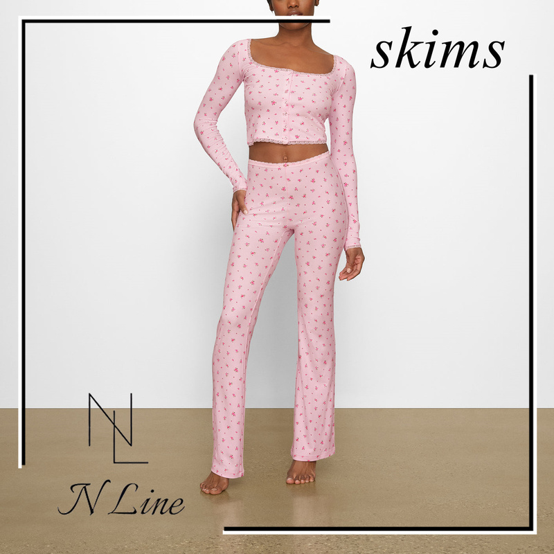 Directly Imported from Europe and America, Skims Early Spring New Ribbed Pants, Long-Sleeve Button-Up Shirt, Lace Tank Top, and Slip Dress Set