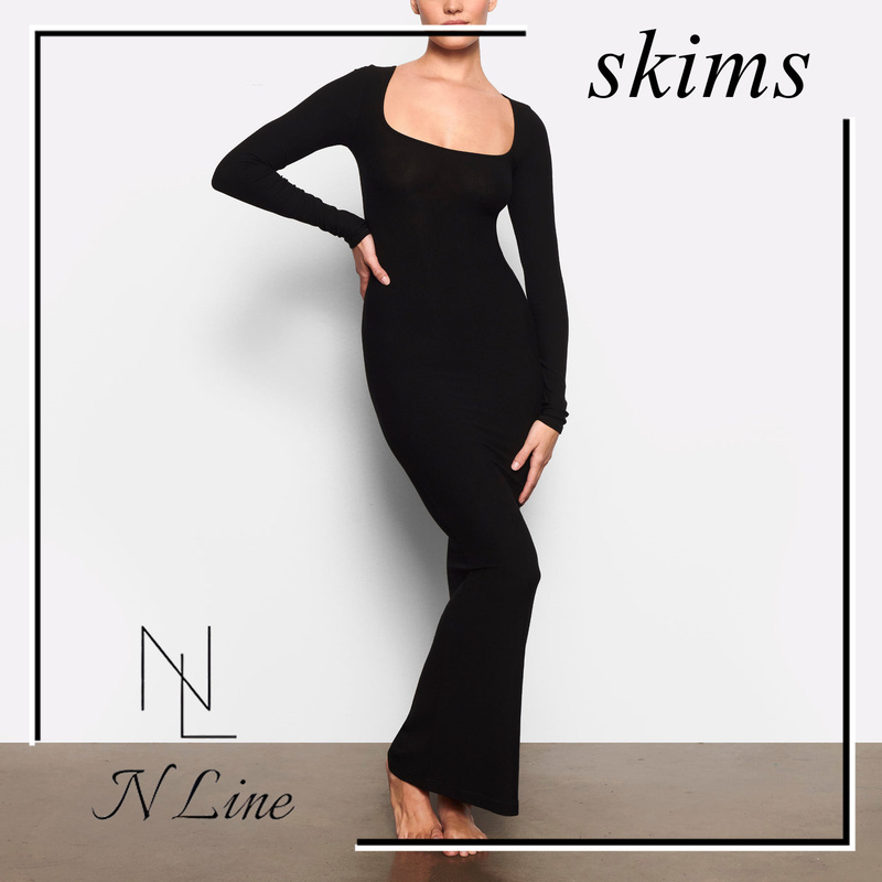 European and American Direct Purchase Skims 22 Styles Kardashian-Inspired Solid Color Square-Neck Sexy Long-Sleeve Dress Tight-Fitting Long Dress