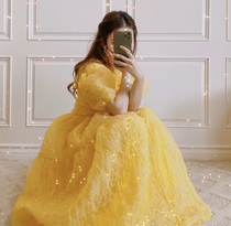 Sweet and salt dress Tutu Court retro dress Bubble sleeve heavy industry dress Egg yolk long dress temperament
