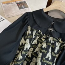 Han Millelian dress spicy girl with high waist and short section of body black female print irregular design sensation little crowddress