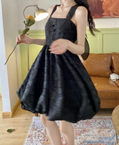 Fa Broken Flower Doll Skirt Children Summer Small harnesses one-piece dress Dress 2020 New Temperament Black Short Dress