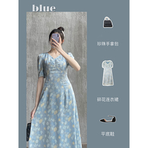 Hyuna wind floral dress Short sleeve small fresh temperament small skirt Fairy super fairy forest bellflower skirt