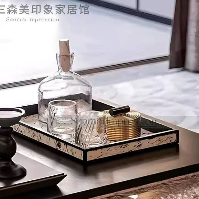 Light luxury spotted horsehair tray modern model room living room coffee table storage tray simple aromatherapy tray decoration ornament