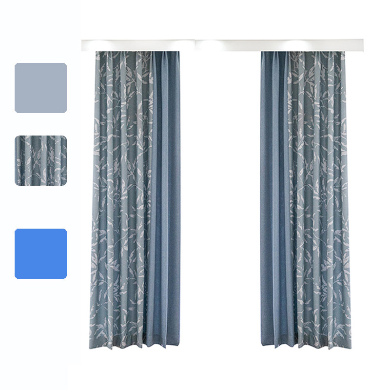 Simple and modern left and right blue stitching ins blackout curtain fabric living room bedroom custom finished simple sun