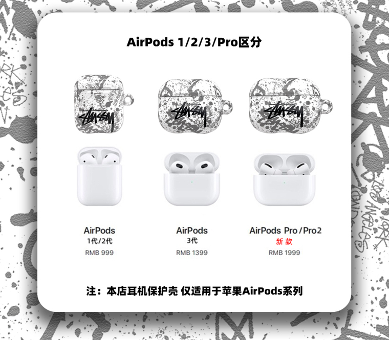 Stussy Street Fashion New With Air Pods Earphone Holders Carry 15, 14, 13, 12, Airpods 1, Airdpods 2, Airpods 3, Airpods Pro