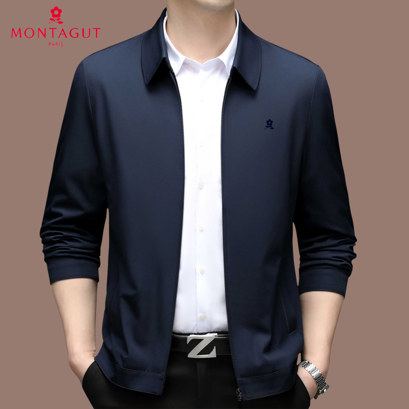 French Montagut Jacket for Men, Middle-Aged Mulberry Silk Spring and Autumn Business Casual Lapel Jacket, Loose Solid Color Coat French Montagut Jacket for Men, Middle-Aged Mulberry Silk Spring and Autumn Business Casual Lapel Jacket, Loose Solid Color Coat