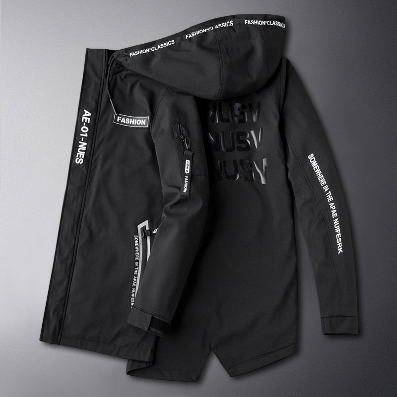 Tide men's windbreaker plus fat plus size teen removable hat trendy spring and autumn coat casual tuxedo