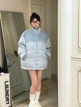 Corduroy splicing down padded jacket womens winter design sense small crowd American couple oversize cotton padded jacket tide