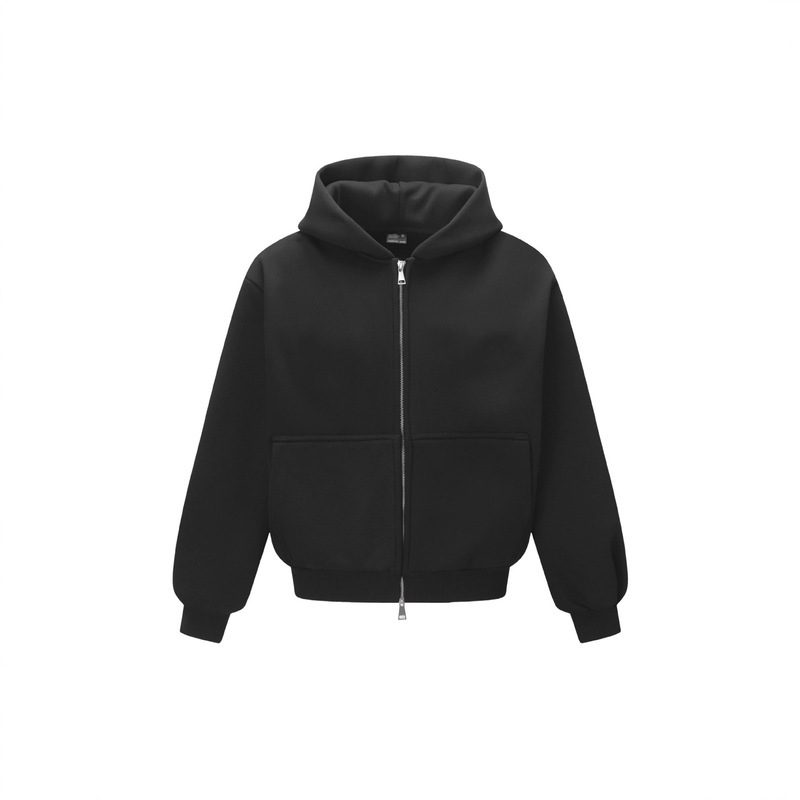 1200g Heavyweight Short Unisex Pure Cotton Fleece-Lined Zip-Up Hoodie Jacket Thickened with Hood