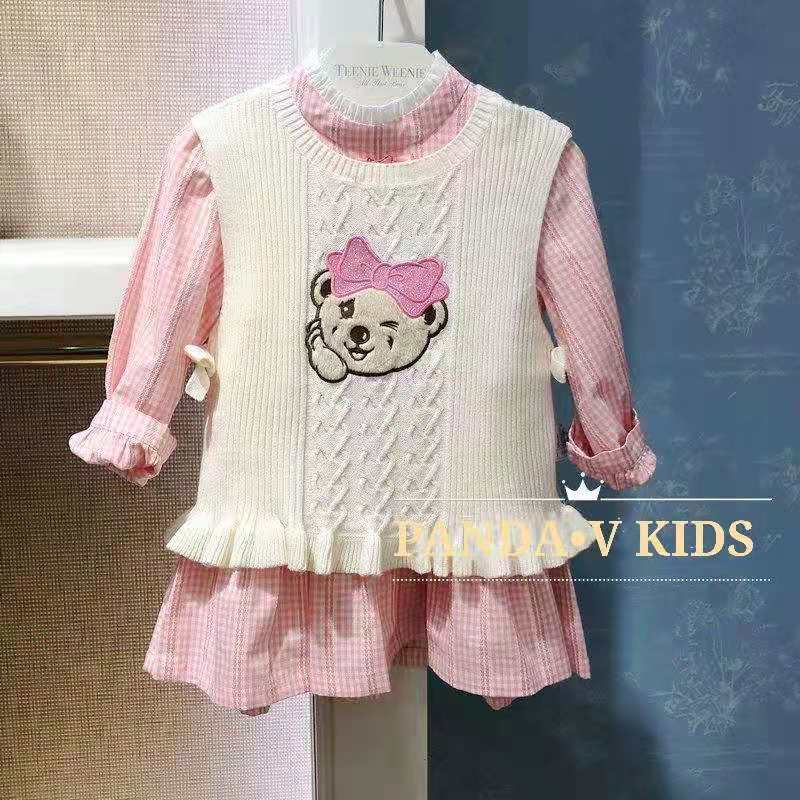 TW small bear children's clothing girl-knitted sweatshirt butterfly knot lotus leaf side vest children sweater waistcoat T0KN217854Y