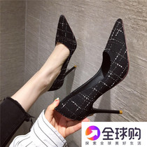 Hong Kong 2022 Spring new 100 hitch teenage girl high heels slim to pointy sexy black single shoe autumn
