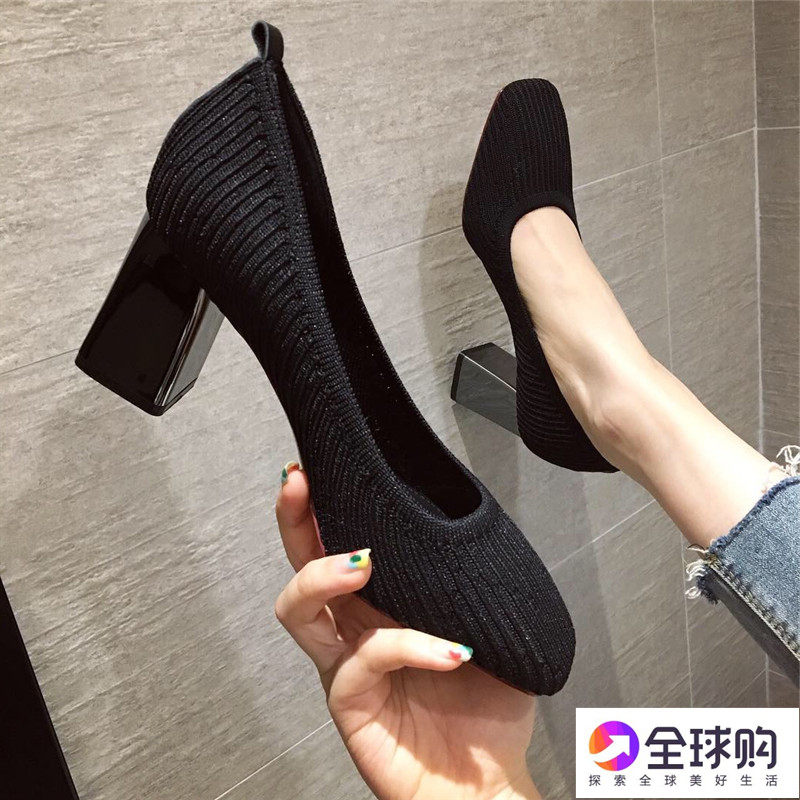 Hong Kong Fashion Single Shoes Woman 2022 Autumn Winter 100 Hitch New Little Fresh Teenage Girl Square Head Shoes High Heel Shoes Woman Coarse Heel Shoes