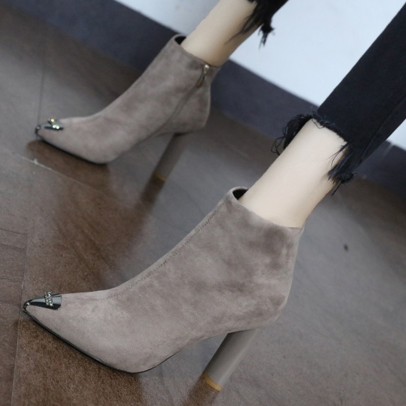 Hong Kong 2022 metal head thin skinny boots heightening Martin boot slim down autumn winter Inn wind crude heel short boot female new