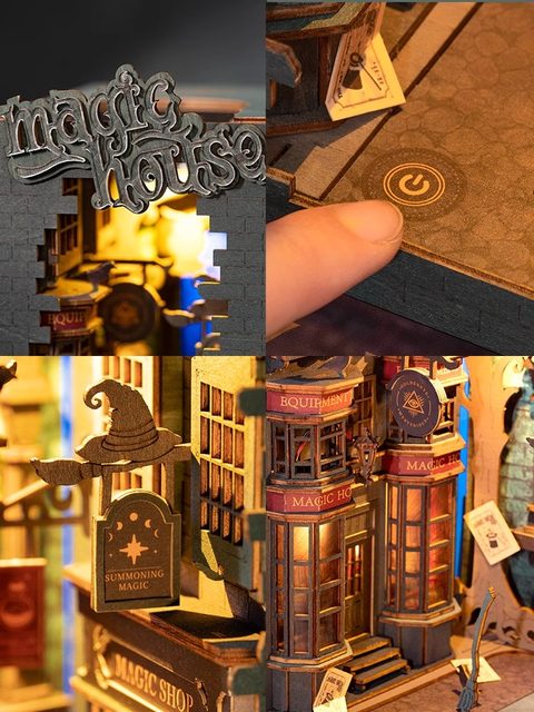 Ruolai Magic Alley Assembled Bookend Harry Potter Wooden Puzzle 3D Desktop Creative Ornament Gift