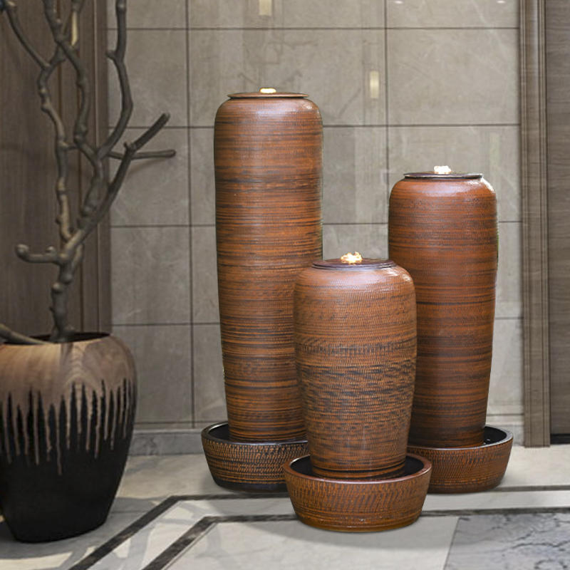 Ceramic Circulating Water Landscape Bottle Fountain Humidifier for Entrance, Living Room, Company Opening, Housewarming, Floor-Standing Fortune-Attracting Ornament