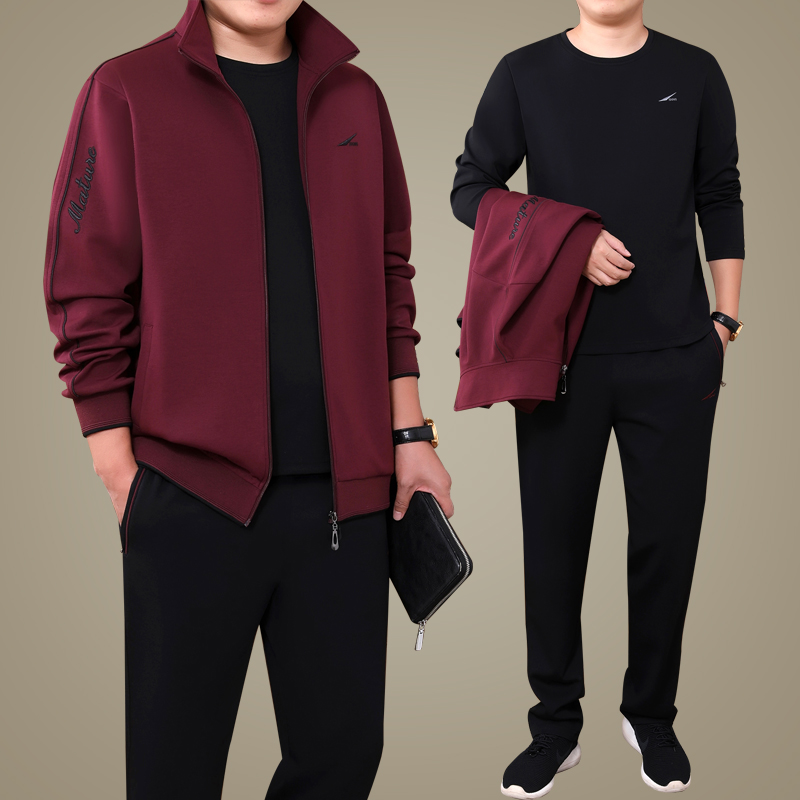 361 middle-aged and elderly sportswear suit men's pure cotton Jordano spring and autumn large size loose casual men's three-piece suit