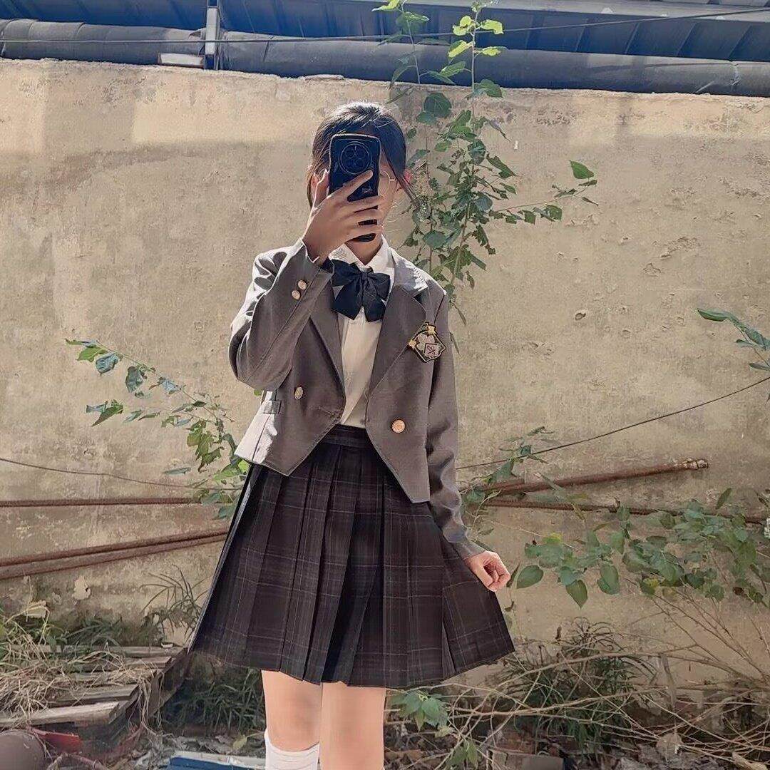 jk制服加工定制 碳灰jk制服西装套装正版格裙夏季半身裙校供格裙学院风西服学生女