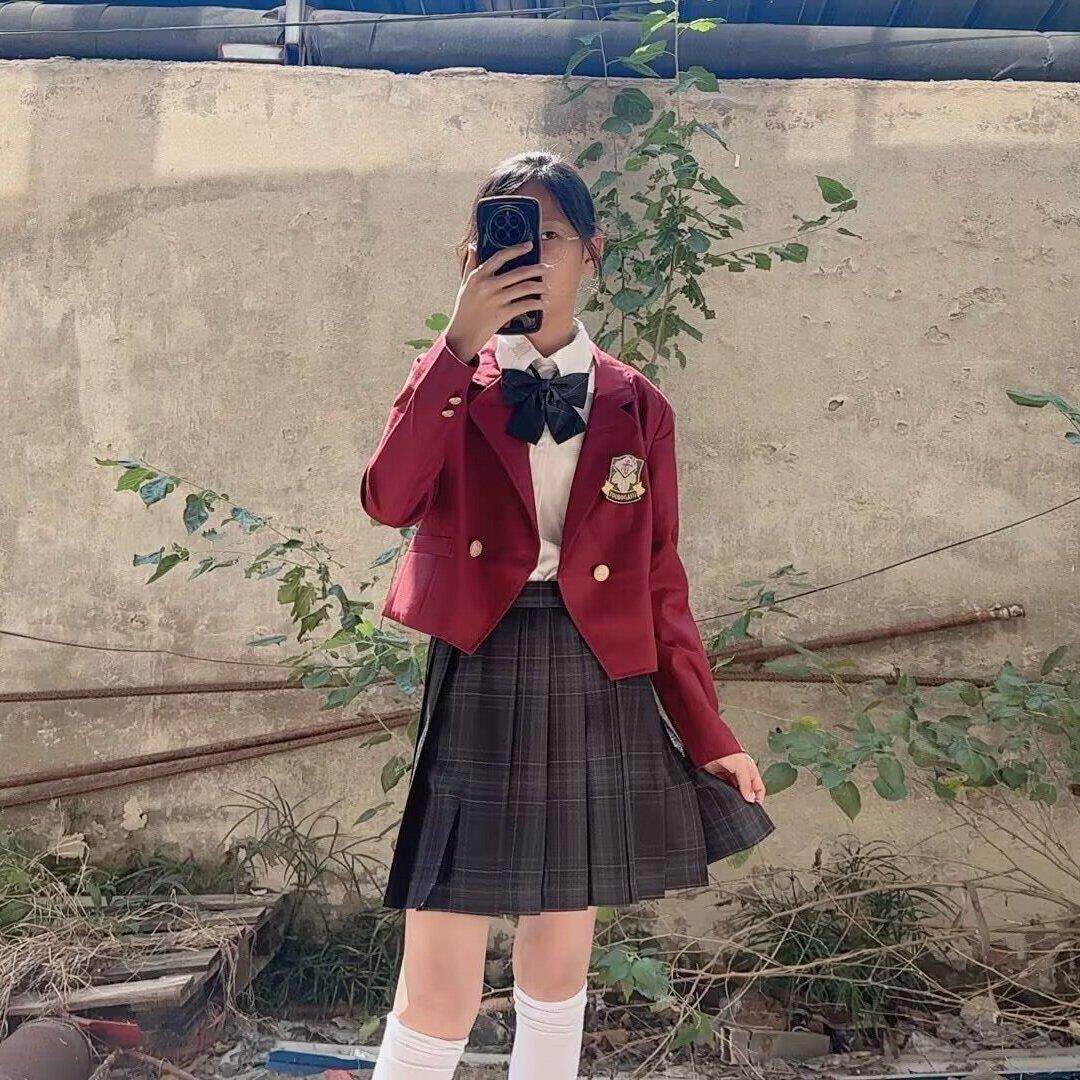 jk制服加工定制 碳灰jk制服西装套装正版格裙夏季半身裙校供格裙学院风西服学生女