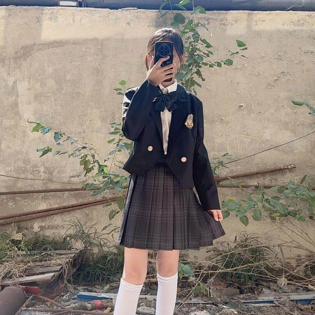 jk制服加工定制 碳灰jk制服西装套装正版格裙夏季半身裙校供格裙学院风西服学生女