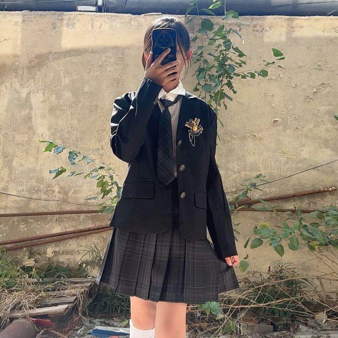 jk制服加工定制 碳灰jk制服西装套装正版格裙夏季半身裙校供格裙学院风西服学生女