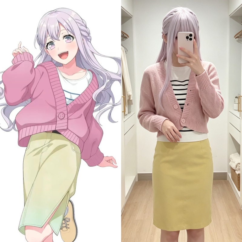 Dream Limit Cosplay Costume Miyano Nozomi Cosplay Outfit Set Pink Cardigan Sweater Striped Undershirt Skirt Set