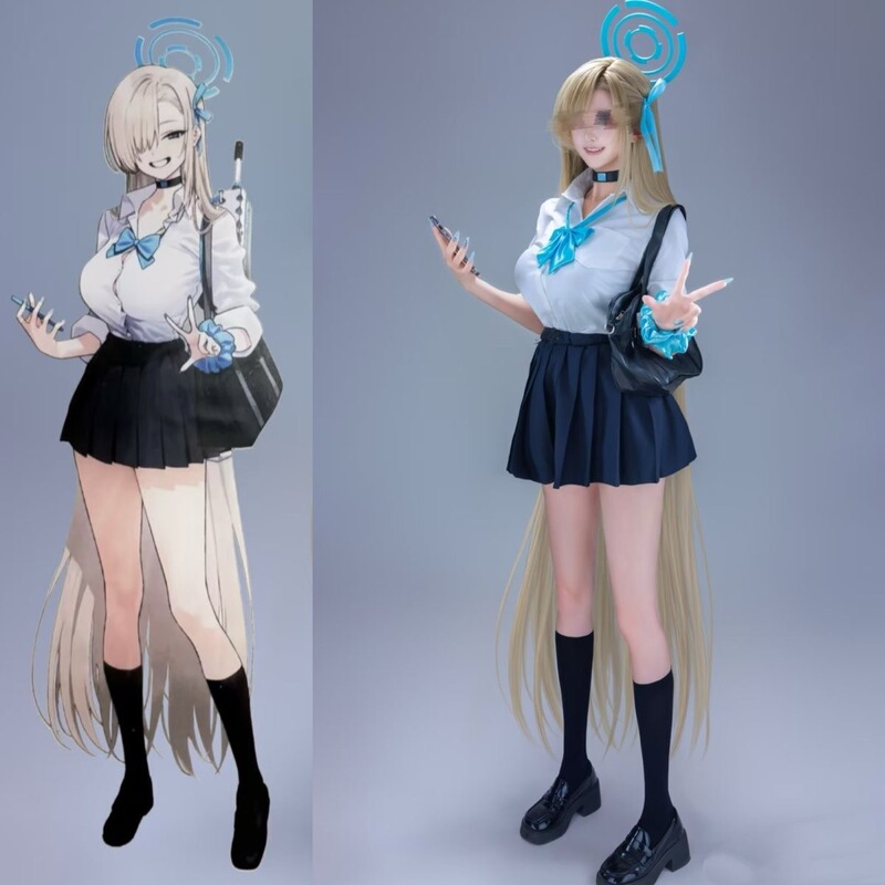 Blue Archive Asuna Cosplay Outfit for Men and Women, Including Shirt, Bow Tie, Short Skirt, Half-Black Socks, Complete Cosplay Costume Set
