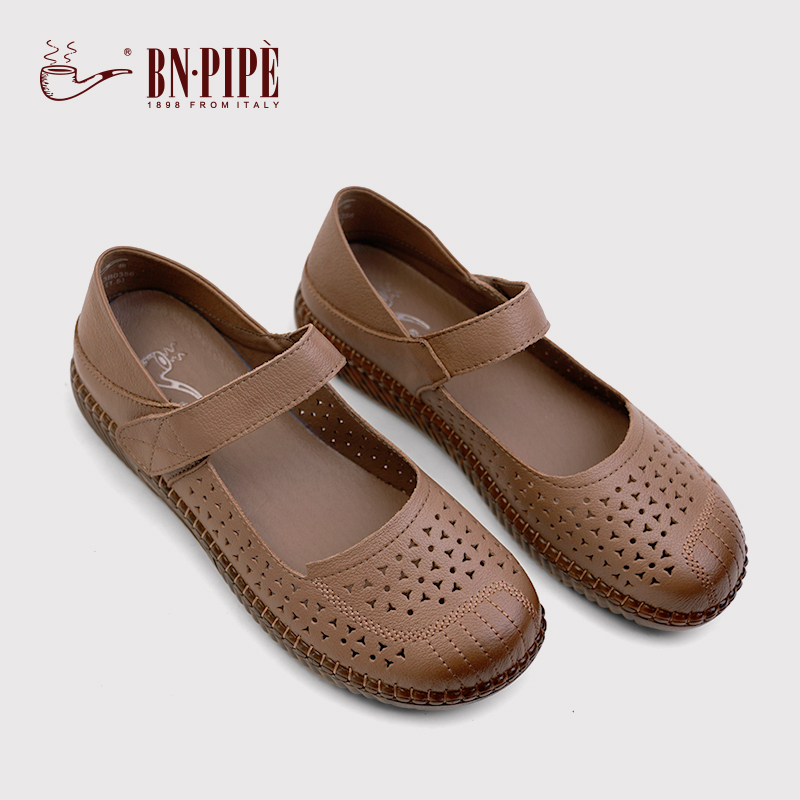 Centennial Pipe Middle-Aged and Elderly Mother's Shoes Summer New Soft Leather Soft Sole Breathable Round-Toe Women's Shoes Elderly Flat Sandals
