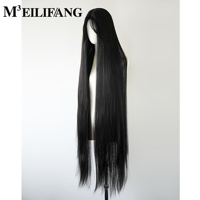 Extra-Long Black Straight Full Wig for Women, Extra-Long Middle Part Lolita 1.3m Natural Cos Versatile Ancient Style 130