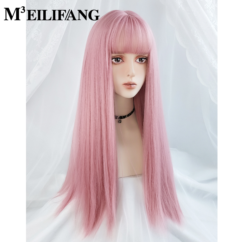 Pink Wig for Women, Long Hair, Full Head Wig, Girl Group, Lolita, Universal Cos, Cherry Blossom Pink Hair Wig, Colorful Jk Long Straight Hair