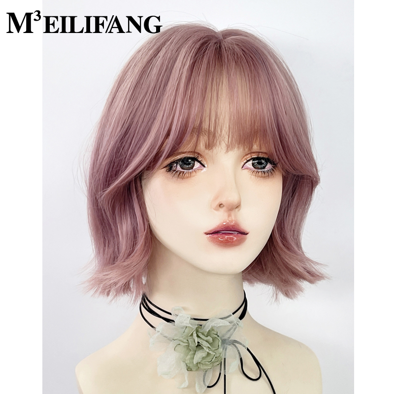 Thin Vine Pink-Purple Wig Short Hair Female Full Wig Lolita Japanese Style Short Curly Hair Jk Lolita Y2K Full Head Wig