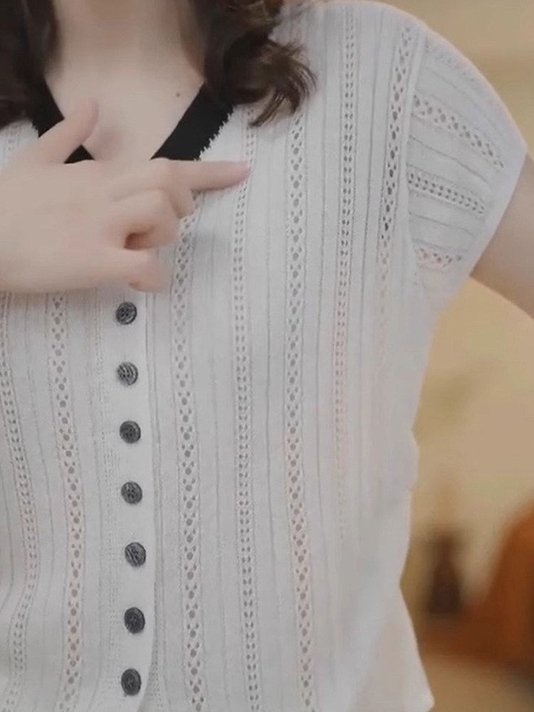 Одежда модная солнца защиты 撞色针织开衫显瘦冰丝短袖新款修身时尚上衣百搭时尚洋气休闲减龄