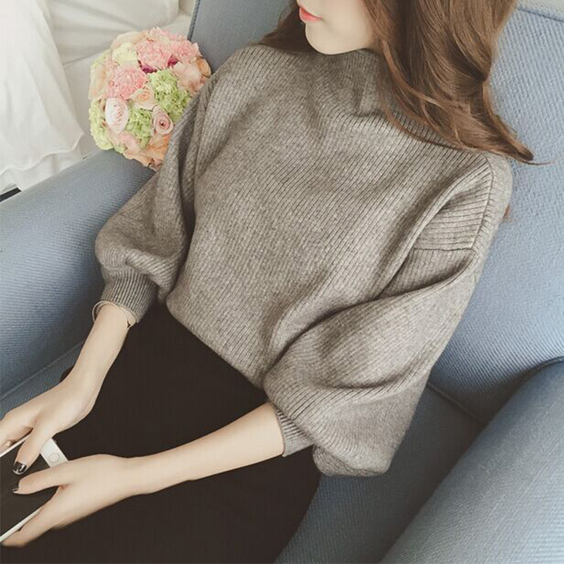 Half-Turtleneck Lantern Sleeve Thick Sweater for Women 2026 Autumn Korean Style Solid Color Versatile Loose Slimming Base Knitwear Half-Turtleneck Lantern Sleeve Thick Sweater for Women 2026 Autumn Korean Style Solid Color Versatile Loose Slimming Base Knitwear