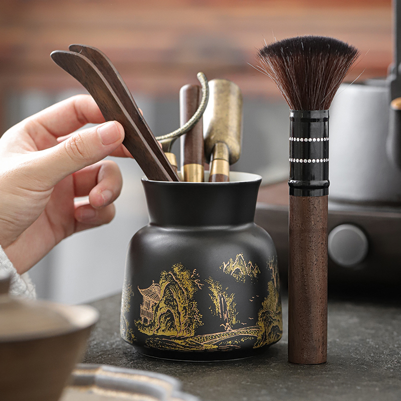 Funky Tea Tools Utilita Tea Accessories Ceramic Tea Duct Barrel Black Sandalwood Solid Wood Tea Clip Six Gentleman Suit Big Full