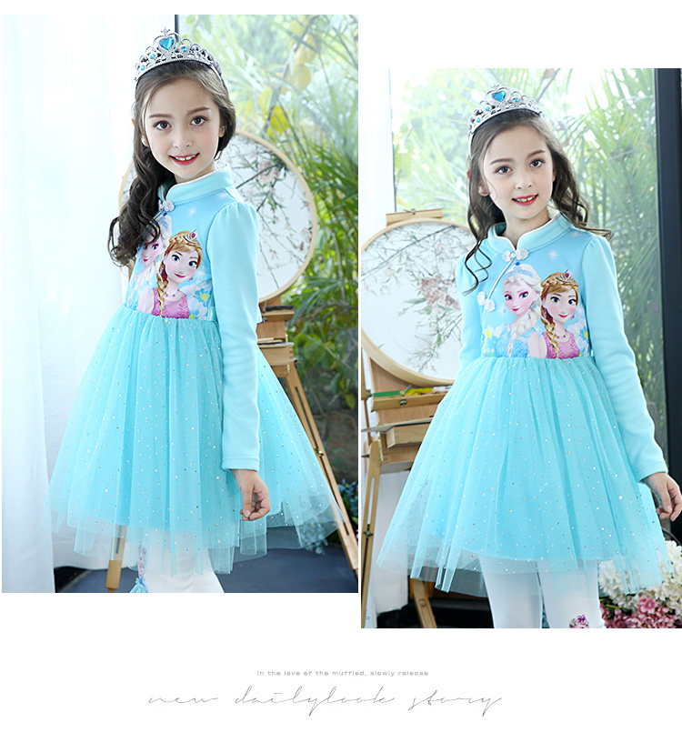 Váy công chúa Aisha cổ tích băng cô gái mùa thu váy dài tay mùa đông cộng với váy nhung dày Aisha Sophia vay dam mua he