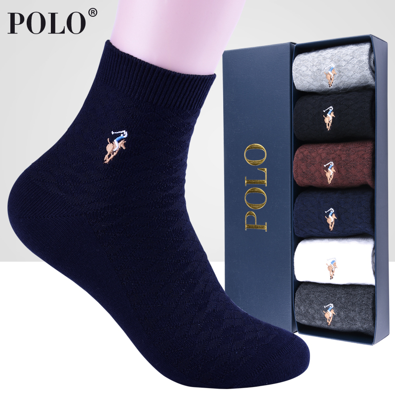 Polo Paul Leather Shoes Socks Men's Black Business All-Season Medium-Thick Sweat-Absorbent and Odor-Resistant Cotton Socks Men's Pure Cotton Mid-Calf Socks