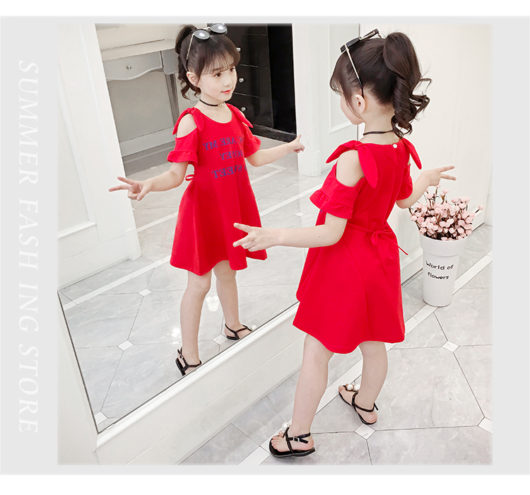 Đầm dự tiệc cho bé gái mới 2019 diện váy lệch vai trong quần lửng cotton bé trai thời trang công chúa nước ngoài - Váy quần áo bé gái