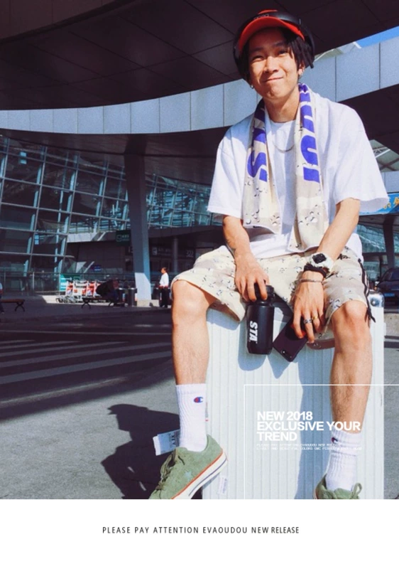 HS # nặng cotton hip hop TT với đoạn tee lỏng cổ tròn tay ngắn Áo thun trắng nam nữ thân hình thủy triều