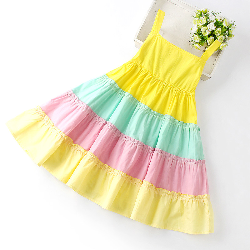 Girl Summer Ocean Dress Children Suit Pure Cotton Princess Dress Little Girl Superocean Rainbow Dress Harnesses Beach Dresses