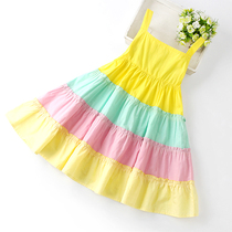 Girls Summer Dress Kids Cotton Princess Dress Little Girl Super Rainbow Skirt Sling Beach Skirt