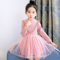 Girls sweater dress spring and autumn childrens clothing foreign girl spring dress pure cotton knitted mesh princess skirt