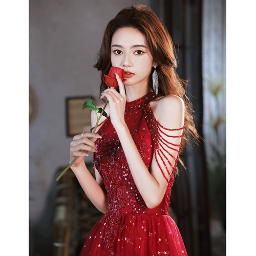 Бордовое элитное вечернее коктейльное платье, французский стиль