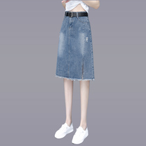 Short skirt female a-shaped denim skirt summer 2021 New High waist slim versatile bag hip step skirt tide