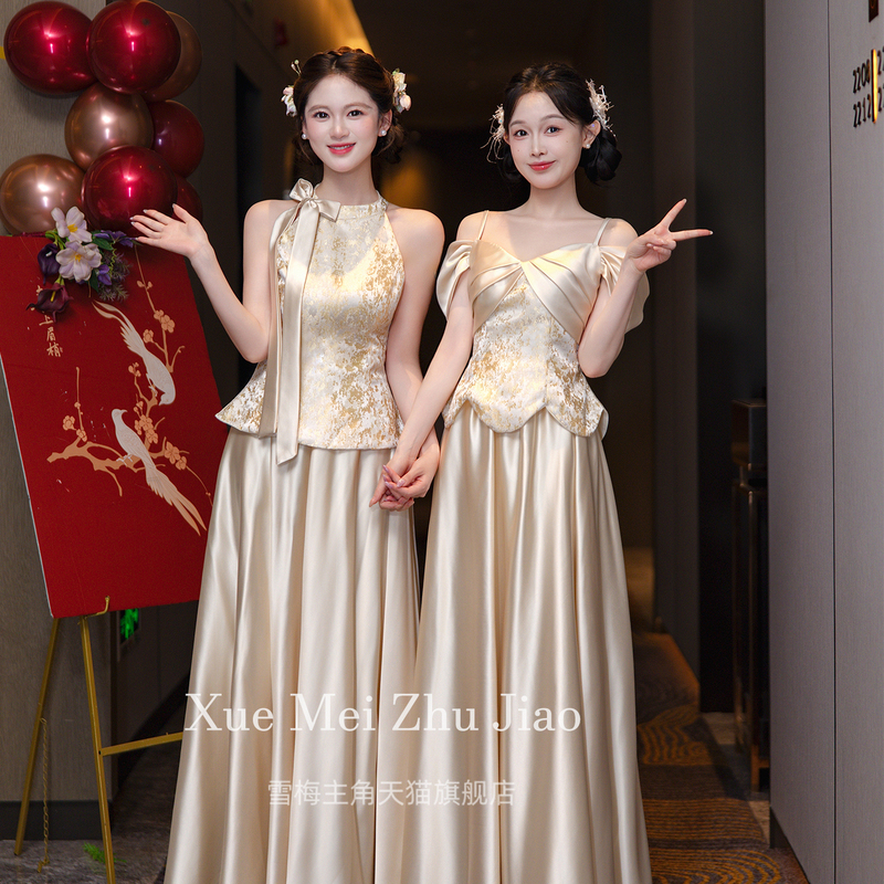 Champagne-Colored New Chinese-Style Bridesmaid Dresses 2026 New Wedding High-End Niche Exquisite Satin Sister Dresses for Women Champagne-Colored New Chinese-Style Bridesmaid Dresses 2026 New Wedding High-End Niche Exquisite Satin Sister Dresses for Women