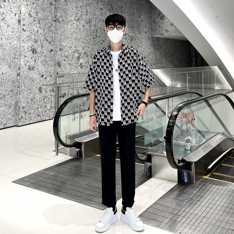 Tide men wear summer full letter printing short sleeve shirt men trendy design and shirt with three pieces of shirt