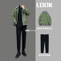 Small red book tide men wear three-piece set Winter plus velvet label Lamb hair coat mens Tide brand casual overalls