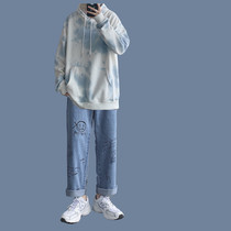 Lnkdye Little Red Book wear autumn abstinence tie-dyed hooded sweater men loose coat Chao tea and Agu